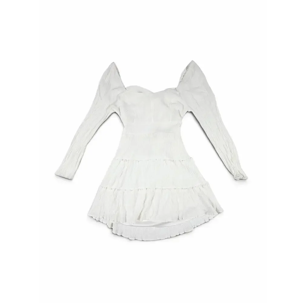 Altar’d State Gigi Dress White Open Back Bow Tiered Mini Size Medium